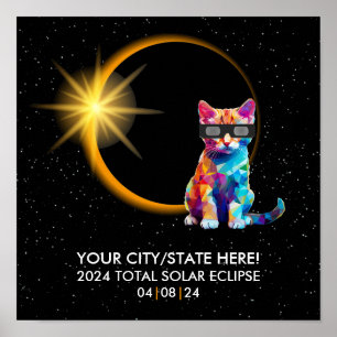 Personalised 2024 Solar Eclipse Souvenir Funny Cat Poster