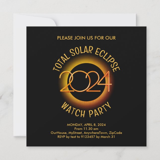 Personalised 2024 TOTAL SOLAR ECLIPSE Invitation (Front)