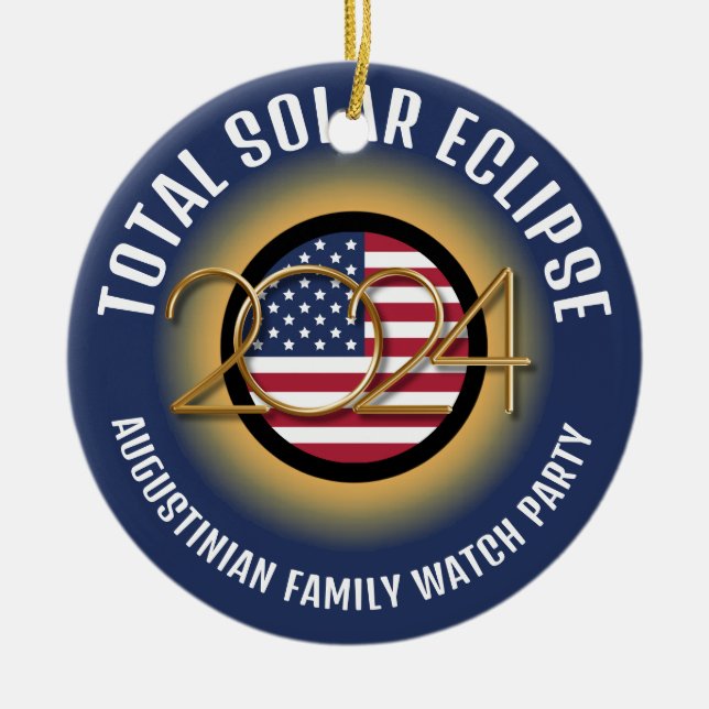Personalised 2024 TOTAL SOLAR ECLIPSE USA Ceramic Ornament (Front)