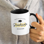 Personalised 2025 Black Gold Graduate Mug<br><div class="desc">Celebrate the graduation class of 2025 in style with our custom-made graduation mugs. Each mug features a chic graduate cap,  the year '2025' in faux gold foil,  and the school and student's name. The word 'graduate' beautifully scripted seals the deal as the perfect memento of this significant milestone.</div>