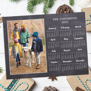 Personalised 2026 Rustic Chalkboard Photo Calendar Holiday Postcard