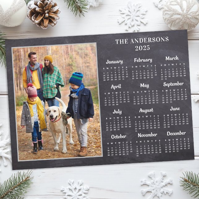 Personalised 2026 Rustic Family Photo Calendar Holiday Card (Creator Uploaded)