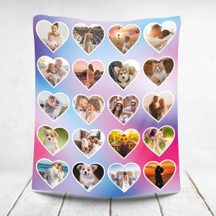 Personalised 20 Heart Photo Colourful Collage Fleece Blanket