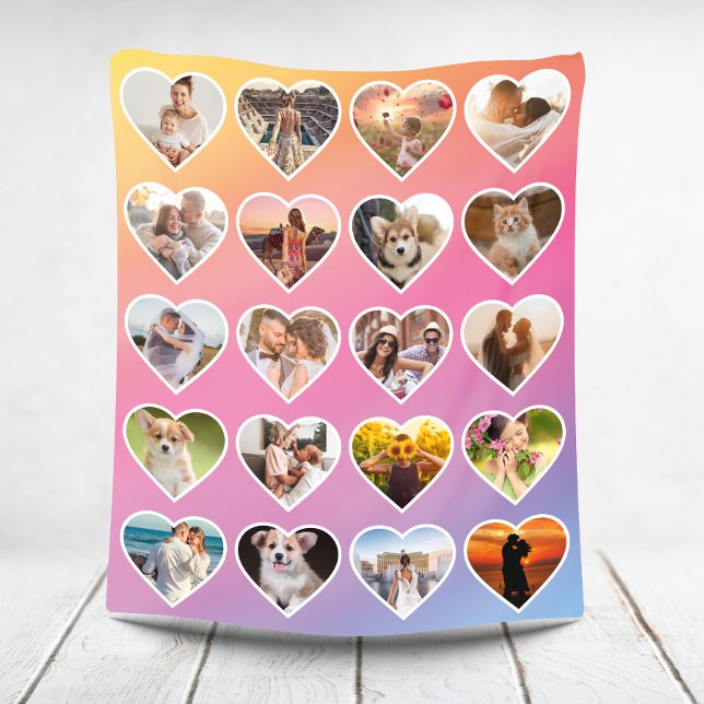 Personalised 20 Heart Photo Colourful Collage Fleece Blanket (Creator Uploaded)