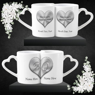 Personalised 20 Year Anniversary Gift, Heart Mugs