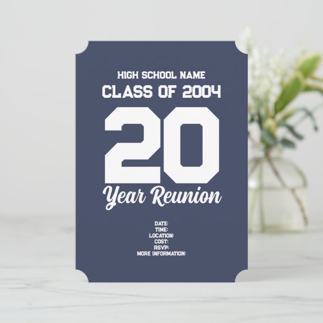 Personalised 20 Year High School Reunion Simple  Invitation (Standing Front)