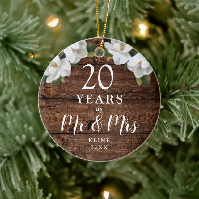 Personalised 20 Years Wedding Anniversary Rustic Ceramic Ornament (Tree)
