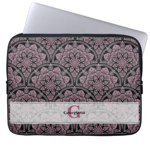 Personalised 20s Dusky Rose Floral Fronds Mandala Laptop Sleeve
