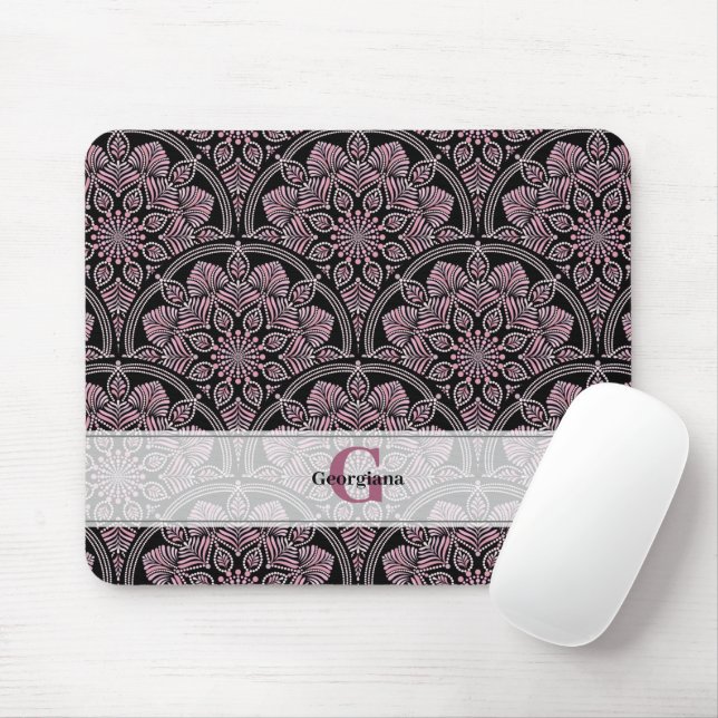 Personalised 20s Dusky Rose Floral Fronds Mandala Mouse Pad (With Mouse)
