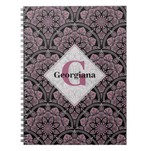Personalised 20s Dusky Rose Floral Fronds Mandala Notebook