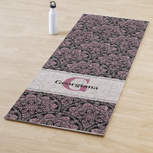 Personalised 20s Dusky Rose Floral Fronds Mandala Yoga Mat
