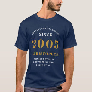 Personalised 20th Birthday 2005 Add Name Blue Gold T-Shirt