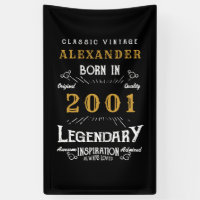 Personalised 20th Birthday Born 2001 Vintage Black