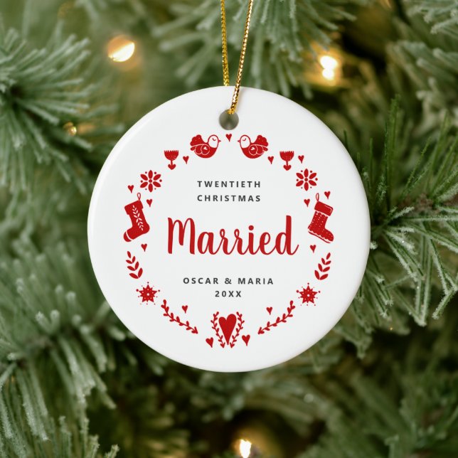 Personalised 20th Christmas Married Milestone Year Ceramic Ornament (Tree)