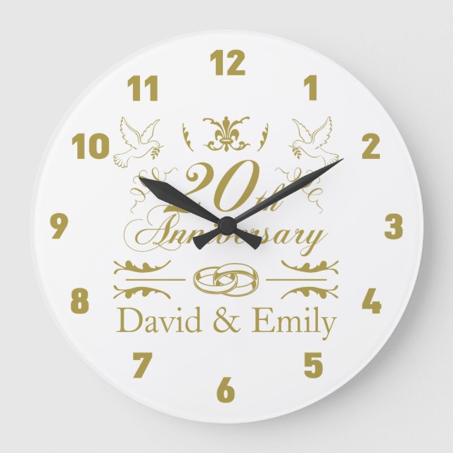 Personalised 20th Wedding Anniversary Large Clock (Front)