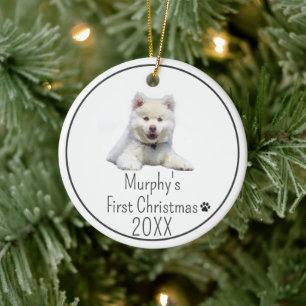 Personalised 20XX Dogs First Christmas Photo Ceramic Ornament
