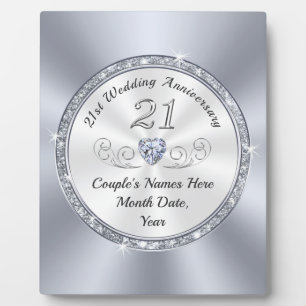 Personalised 21st Anniversary Gifts for Her, Him Plaque