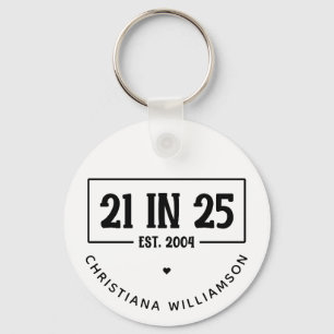 Personalised 21st Birthday 21 IN 25 Est 2004 Key Ring