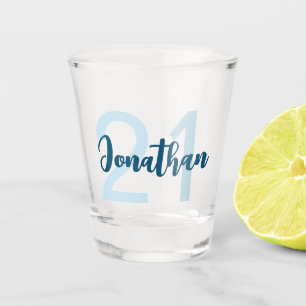 Personalised 21st Birthday Blue Script For Him Shot Glass