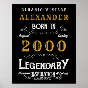 Personalised 21st Birthday Born 2000 Vintage Black Poster