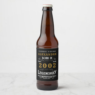 Personalised 21st Birthday Born 2002 Vintage Black Beer Bottle Label