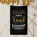 Personalised 21st Birthday Born 2005 Retro Party Banner<br><div class="desc">Celebrate a 21-Year Legend with this Personalised Vintage Banner! Throw an unforgettable party with this striking black and white banner, specifically designed for a landmark 21st birthday. The retro-inspired typography proudly features the year "BORN 2005" for a nostalgic and classic aesthetic. Key Features: Fully Customisable: Easily edit the name and...</div>