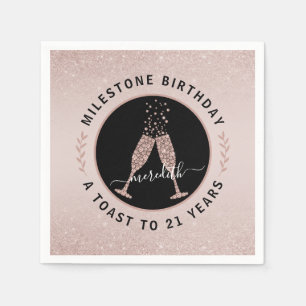 Personalised 21st Birthday Glitter Champagne Toast Napkin