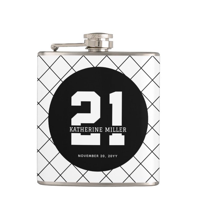 Personalised 21st Birthday Modern and Elegant   Hip Flask (Front)