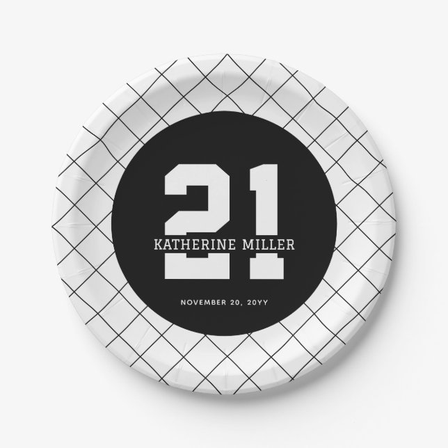 Personalised 21st Birthday Modern and Elegant   Paper Plate (Front)