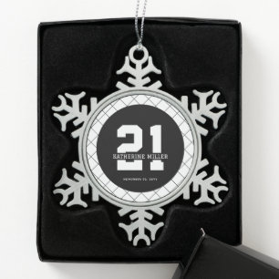Personalised 21st Birthday Modern and Elegant   Snowflake Pewter Christmas Ornament