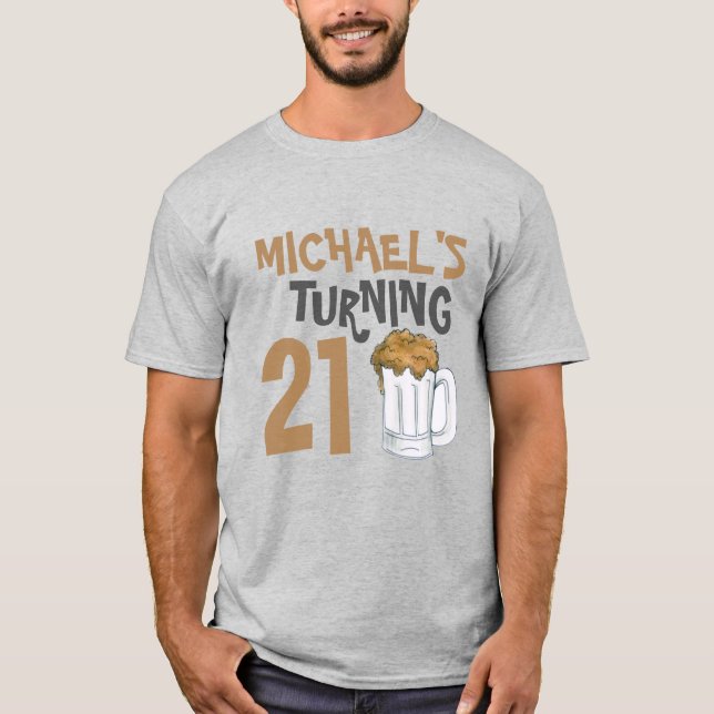 Personalised 21st Birthday Party Beer Drinking T-Shirt (Front)
