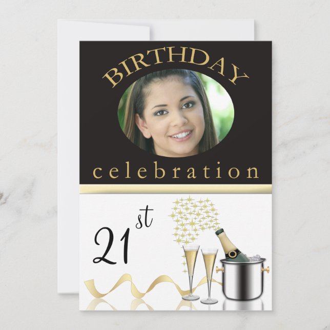 Personalised 21st Birthday Party Photo Invitations (Front)