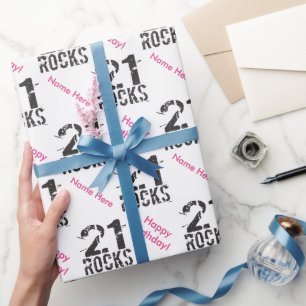 Personalised 21st Birthday Pink - 21 Rocks Wrapping Paper