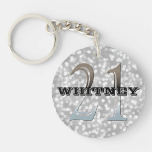 Personalised 21st Birthday   Silver Bokeh Name Key Ring