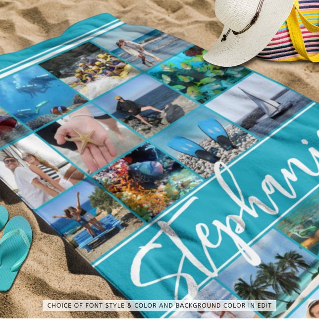 Personalised 24 Photo Collage Custom Colour Beach Towel (Creator Uploaded)