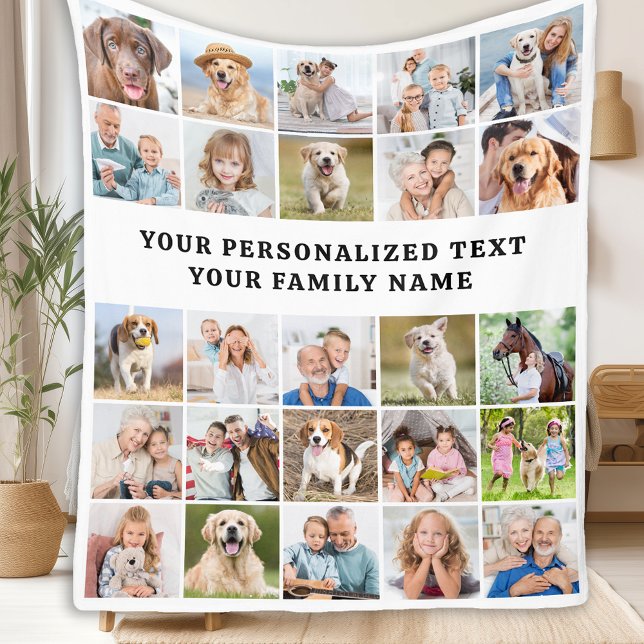 Personalised 25 Photos Collage Modern Family Fleece Blanket (Creator Uploaded)