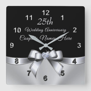 Personalised 25 Year Wedding Anniversary Gifts Square Wall Clock