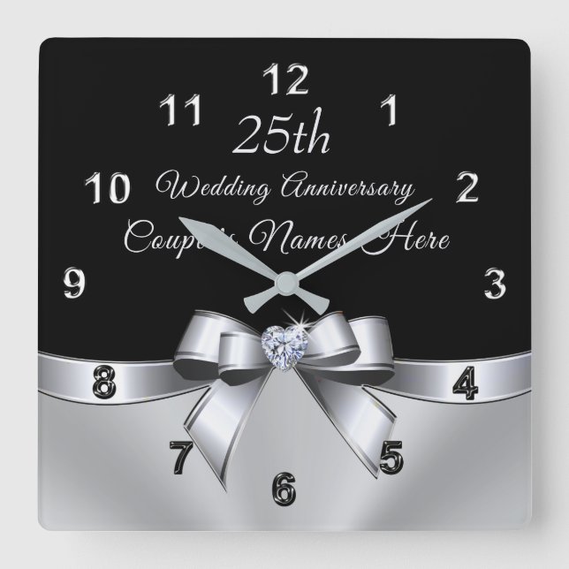 Personalised 25 Year Wedding Anniversary Gifts Square Wall Clock (Front)
