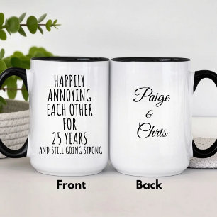 Personalised 25th Anniversary Funny Silver Two-Tone Coffee Mug