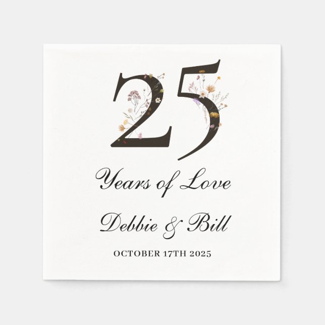 Personalised 25th Anniversary Party cocktail Napkin (Front)