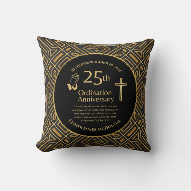 Personalised 25th Ordination Anniversary Priest Th Cushion (Front)