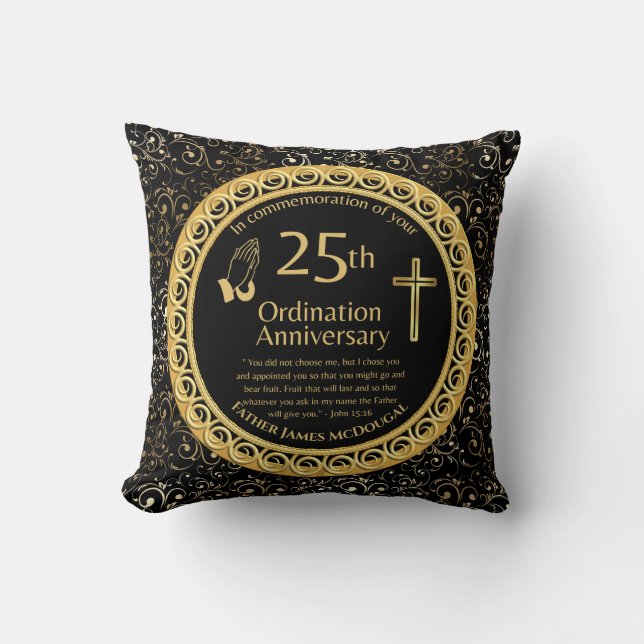 Personalised 25th Ordination Anniversary Priest Th Cushion (Front)