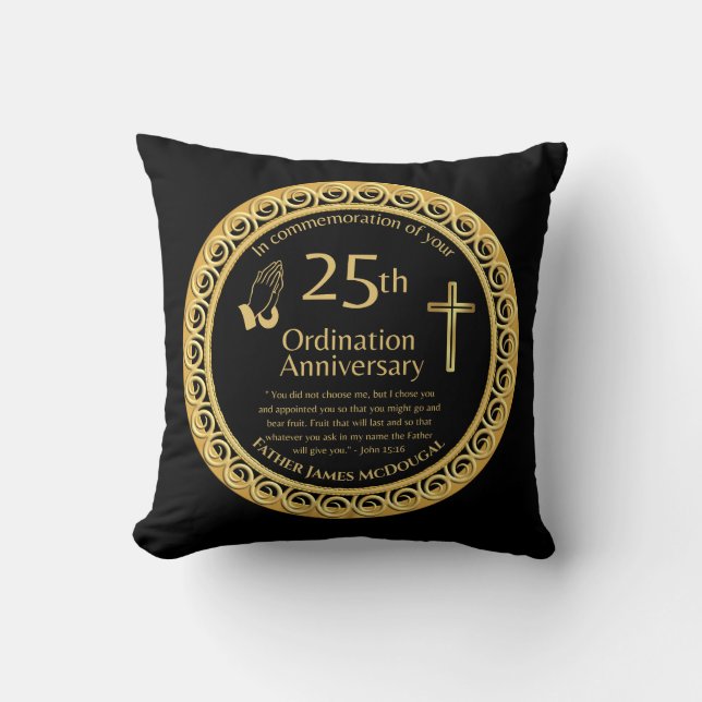 Personalised 25th Ordination Anniversary Priest Th Cushion (Front)