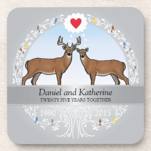 Personalised 25th Wedding Anniversary, Buck & Doe Coaster