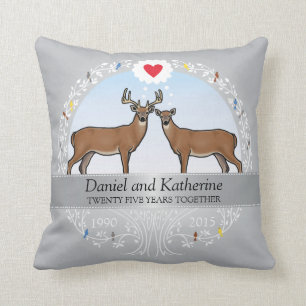 Personalised 25th Wedding Anniversary, Buck & Doe Cushion