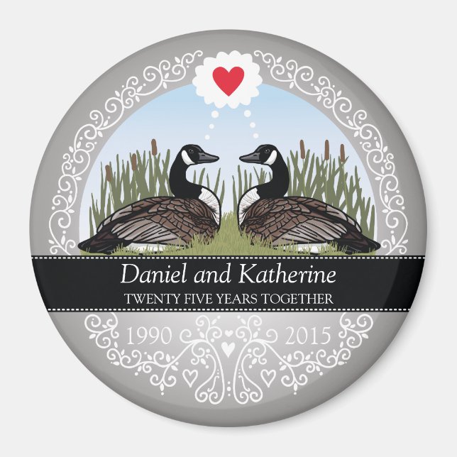 Personalised 25th Wedding Anniversary, Geese Magnet (Front)