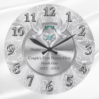 Personalised 25th Wedding Anniversary Gifts Large Clock
