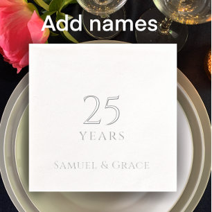 Personalised 25th Wedding Anniversary Party Silver Foil Napkins
