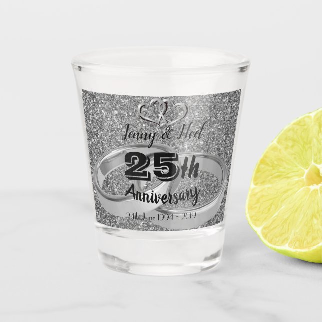 Personalised 25th Wedding Anniversary Shot Glass (Front)