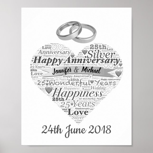 Personalised 25th Wedding Anniversary Word Art Poster (Front)
